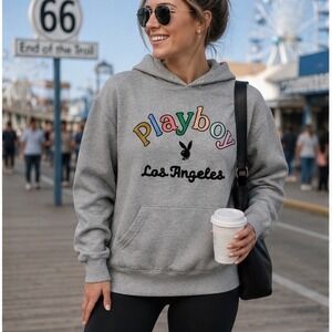 Playboy by PacSun Small Heather Gray Los Angeles Multi-Color Logo Hoodie
